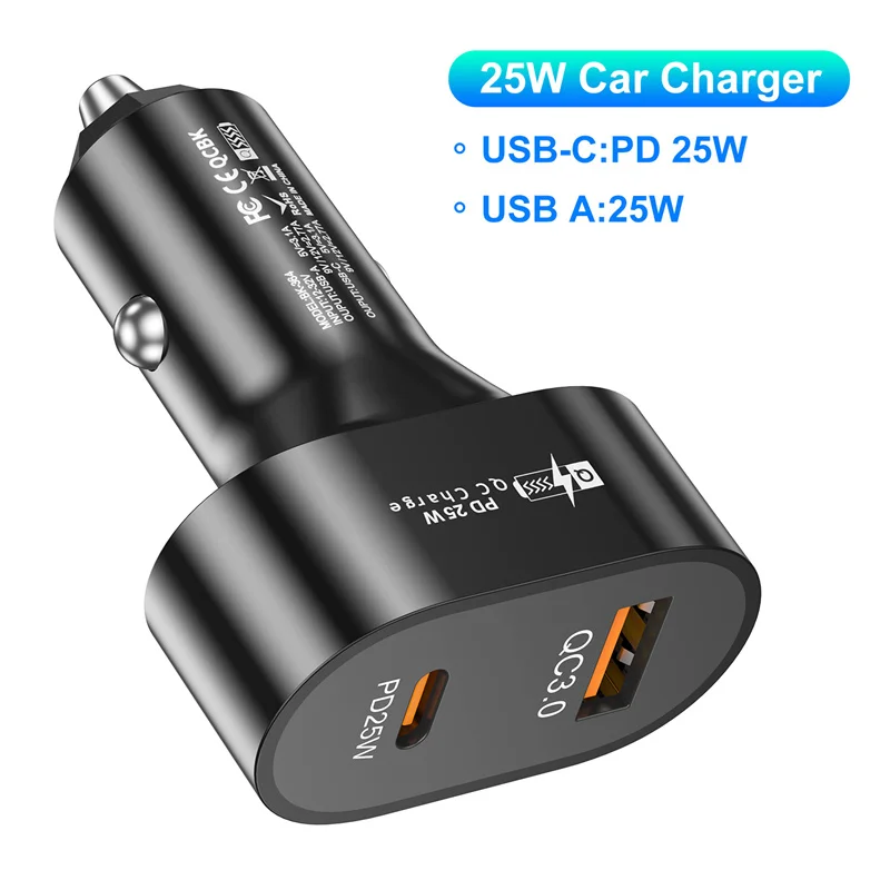 Lovebay 25W PD Car Charger USB Type C Fast Charging Car Phone Adapter For iPhone 14 13 Xiaomi Huawei Samsung Quick Charge 3.0