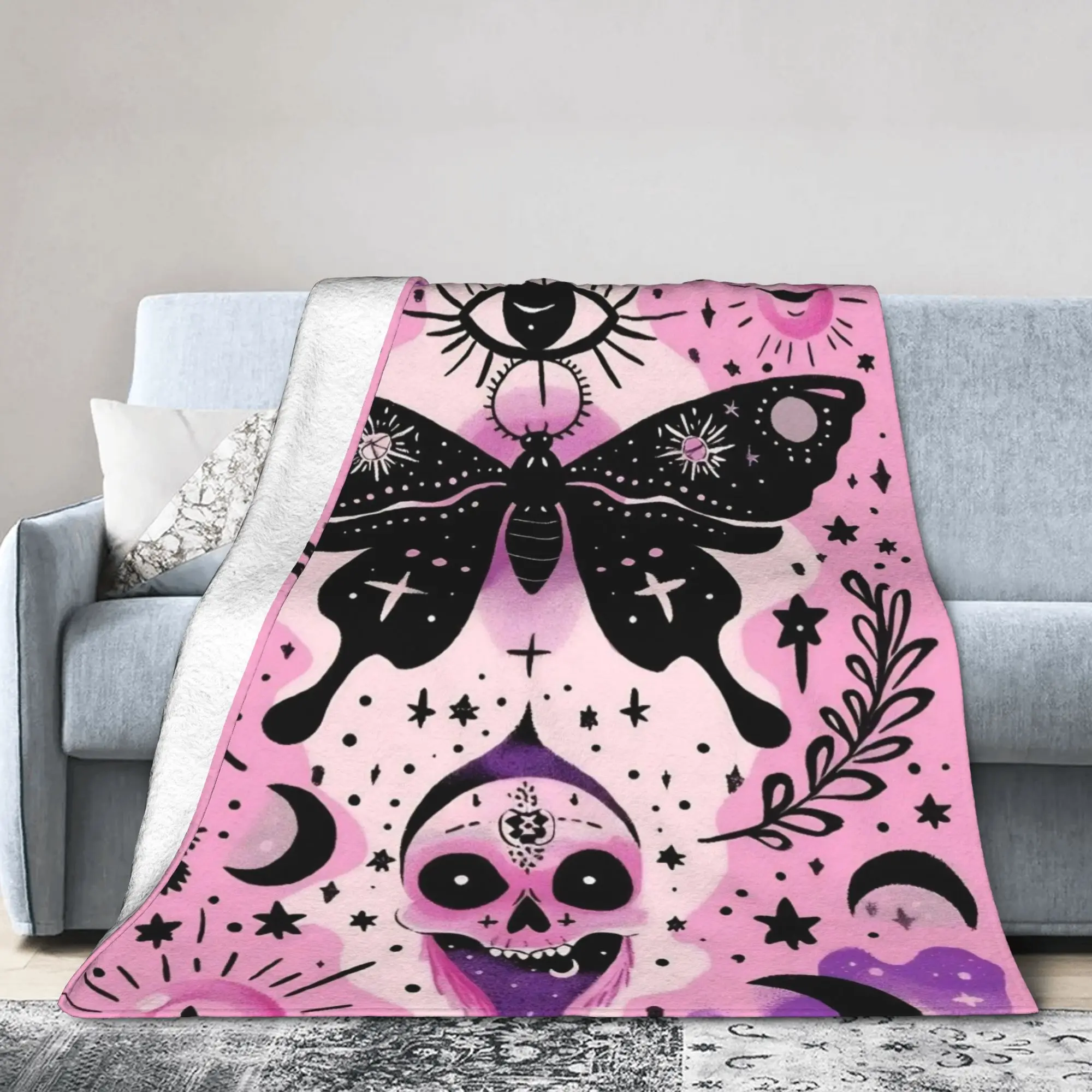 Halloween Gothic Knitted Blankets Mystical Moth Tarot Plush Throw Blanket Bedroom Sofa Decoration Soft Warm Bedspread