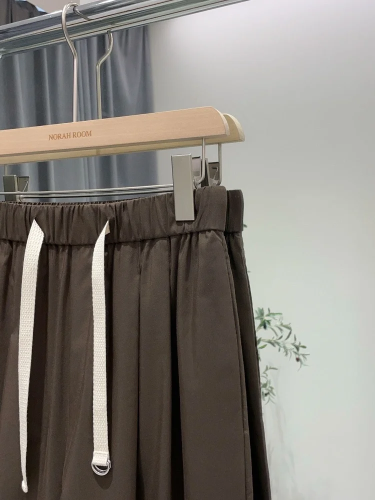 Noxiao La authentique printemps 2025 décontracté polyvalent soie taille élastique pantalon large taille haute jambe droite mélange de coton