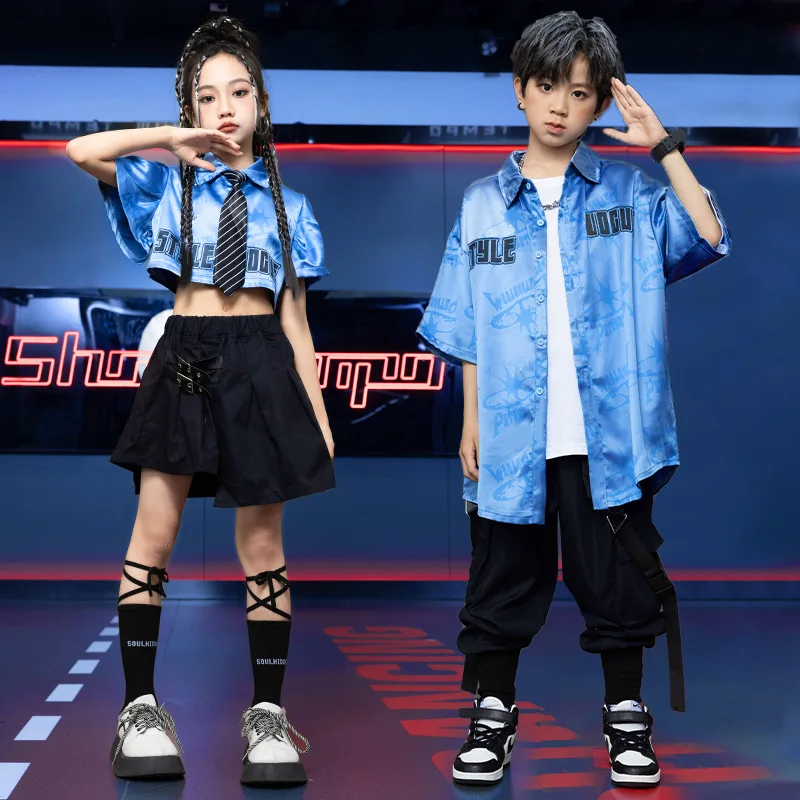 [4-15 years old]Kids Japanese & Korean Fashion Shirt Set Girls Hip Hop Fancy Streetwear Boys Hip Hop Costumes