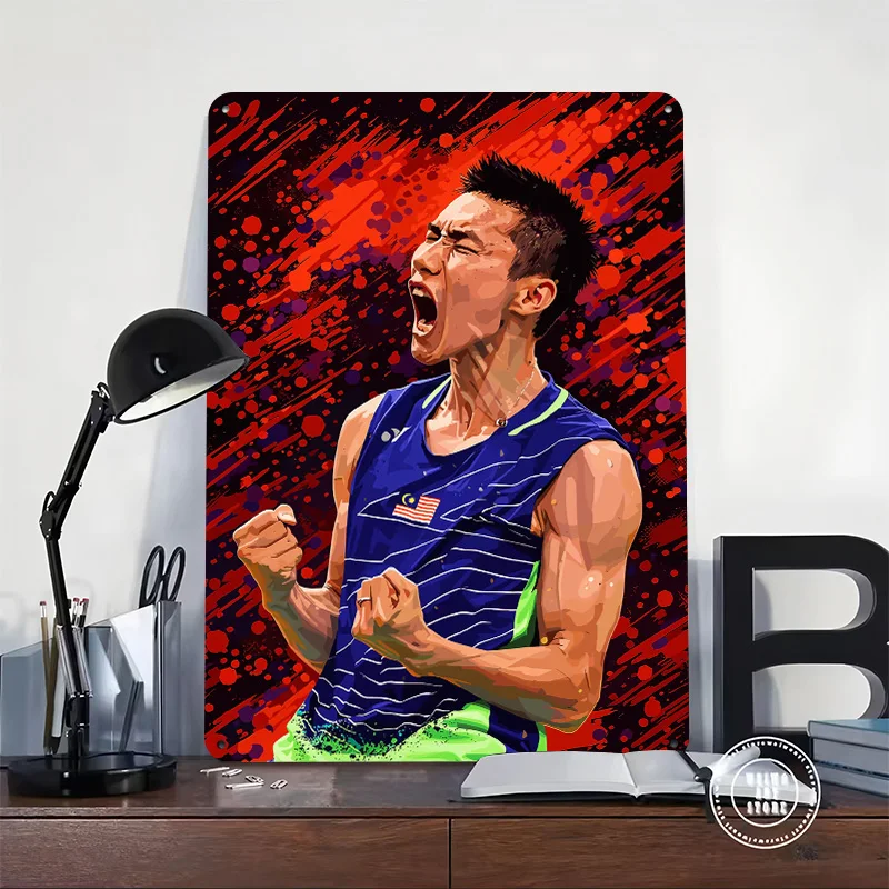 Badminton Player Celebrating Victory 3D Printed Texture Poster Personalized Wall Art Retro Metal Tin Signs for Room Decor House