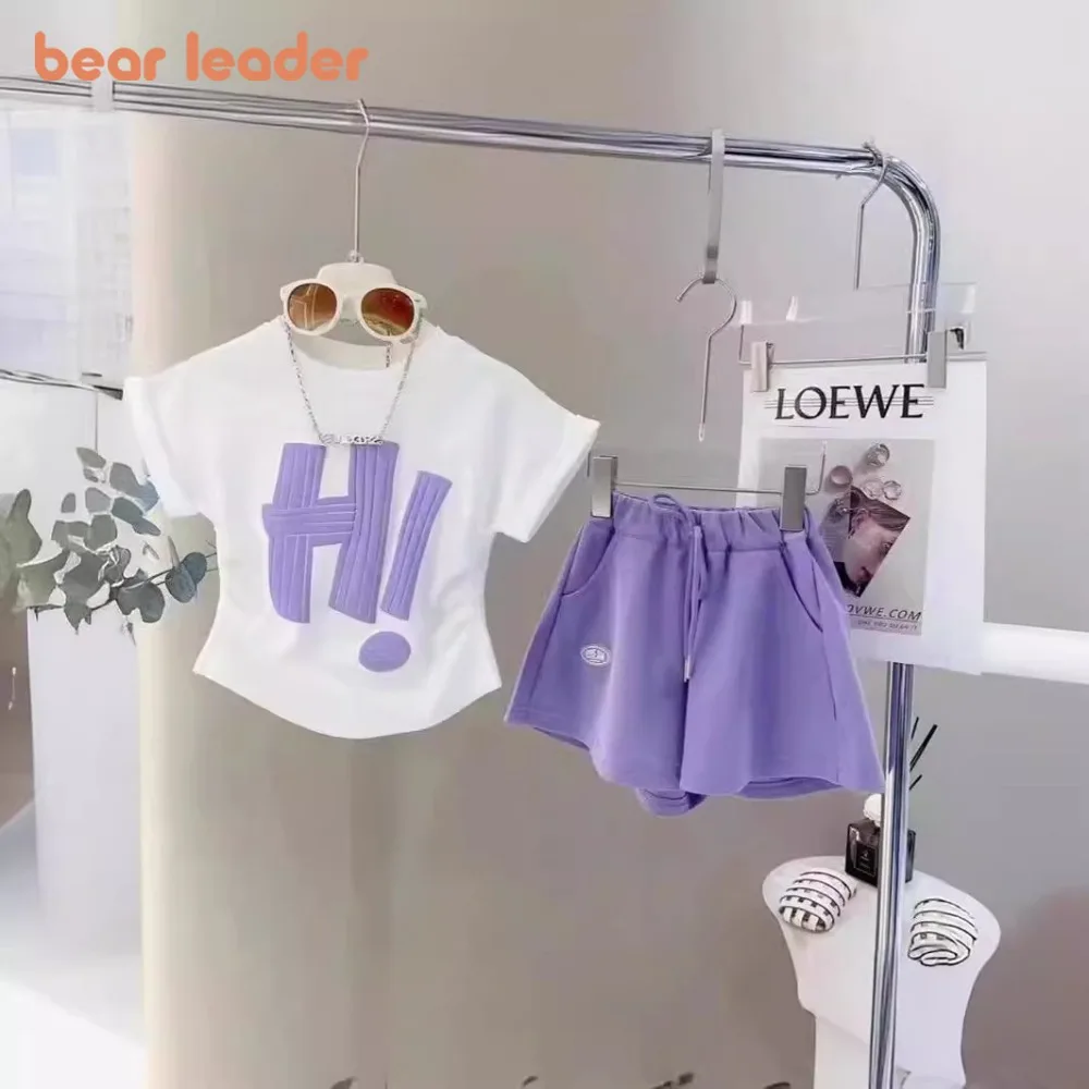 

Bear Leader Summer New Vitality Girl Leisure Sports Suit White Letter T-shirt Top+Drawstring Shorts Set Korean Version Fashion