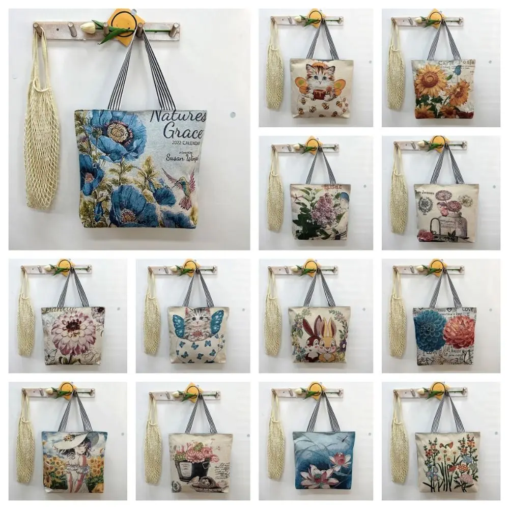 Bolsa de ombro de grande capacidade para meninas, bolsa estilo étnico, bolsa de ombro animal lona saco de armazenamento cosmético, bolsas bordadas, meninas