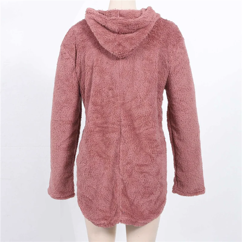 Womens Coat Oversize Size Button Plush Tops Hooded Loose Cardigan Outwear Winter Jacket,Pink 5XL