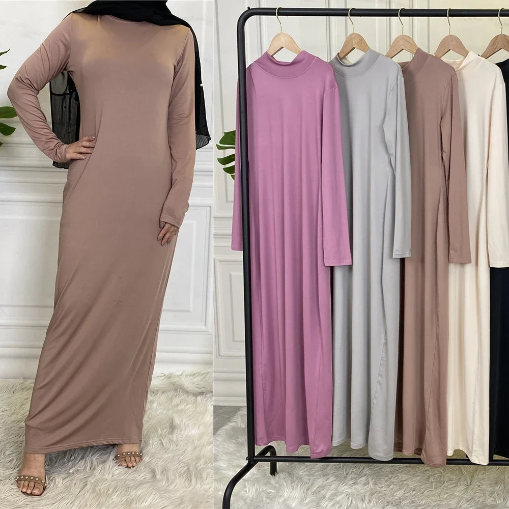 UNI New Muslim Women Inside Join Dress Middle East Dubai Abaya Turkey Kaftan Islamic Clothing Femme Arabic Solid Color Vestido