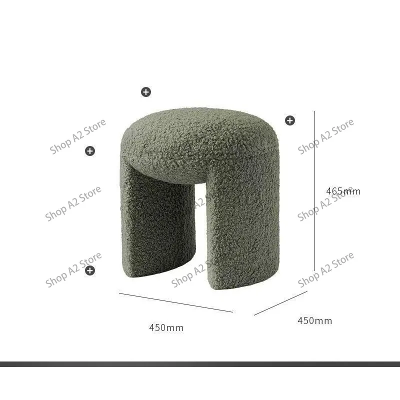 Soft Round Cashmere‑Fleece Ottoman Pouf Stool, 45×45×43cm Multifunctional Dressing Makeup Footrest for Entryway Bedroom Home Dec