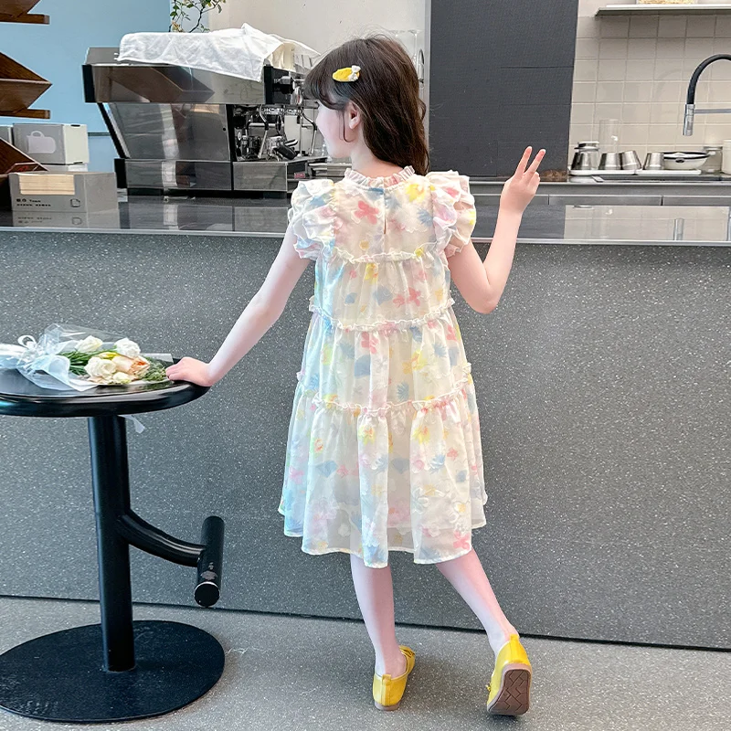 Summer girl's dress 2025 new style children's Western style floral chiffon princess dress printed baby's park play skirt
