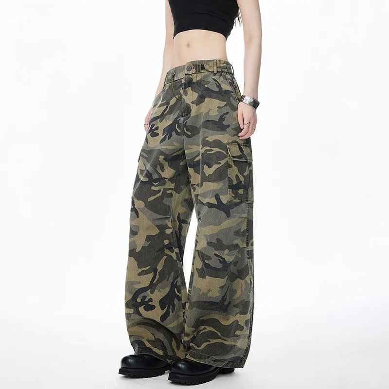 

Всесезонные модные камуфляжные брюки свободного кроя для женщин, для активного отдыха и спорта, прямые брюки