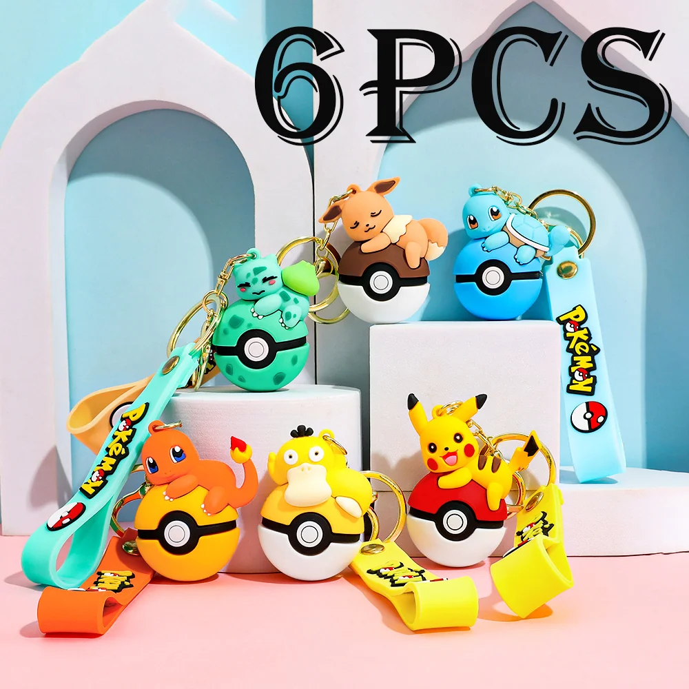 6pcs Kawaii Anime Keychain Set Eevee Charmander Figures