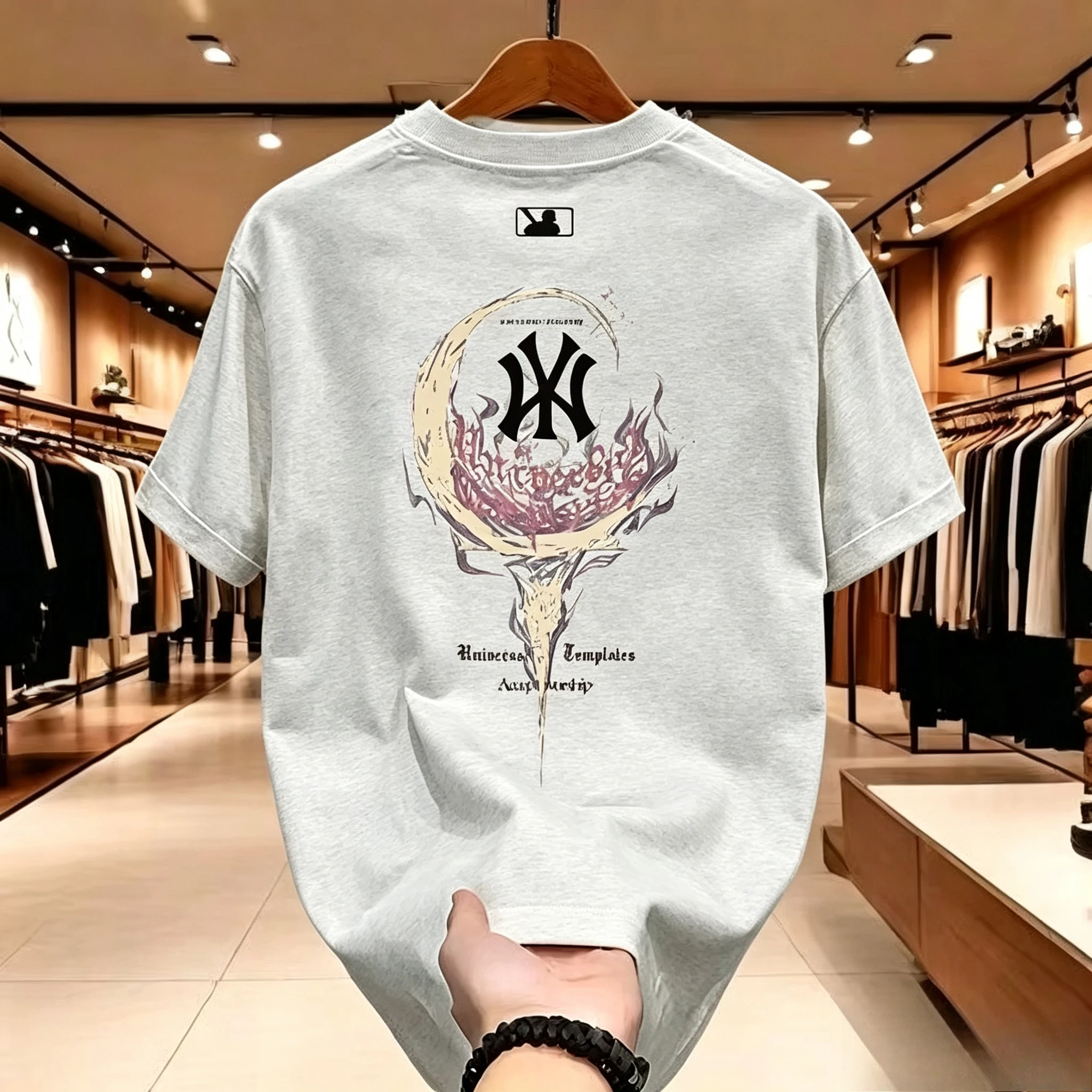 High-quality Summer New Style Thick Pure Cotton T-shirt with Printed Design Fashionable and Versatile Breathable Sweat-absorbent