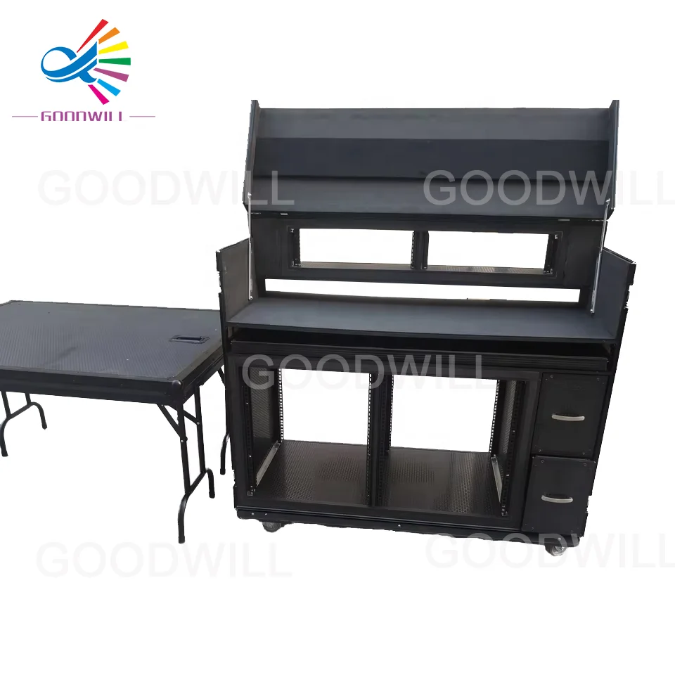 Broadcasting Workstation Flight Case with Cover Table Drawer Road Rack Box Trade Show Storage Professional Equipment Trunk