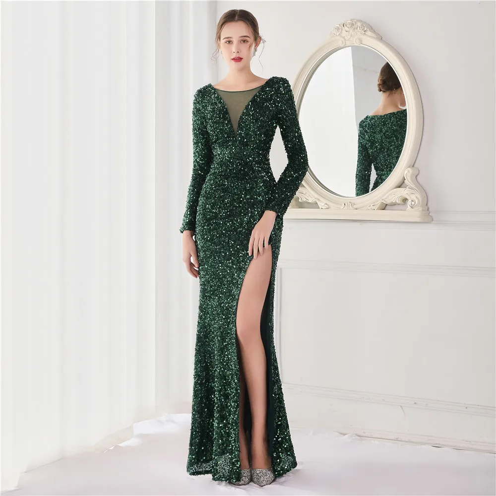 Elegant Woman Ceremony Clothes Dresses With Long Sleeves Ball Gowns Robe Soiree Party Women 2024 De Femmes Holiday Dress Evening