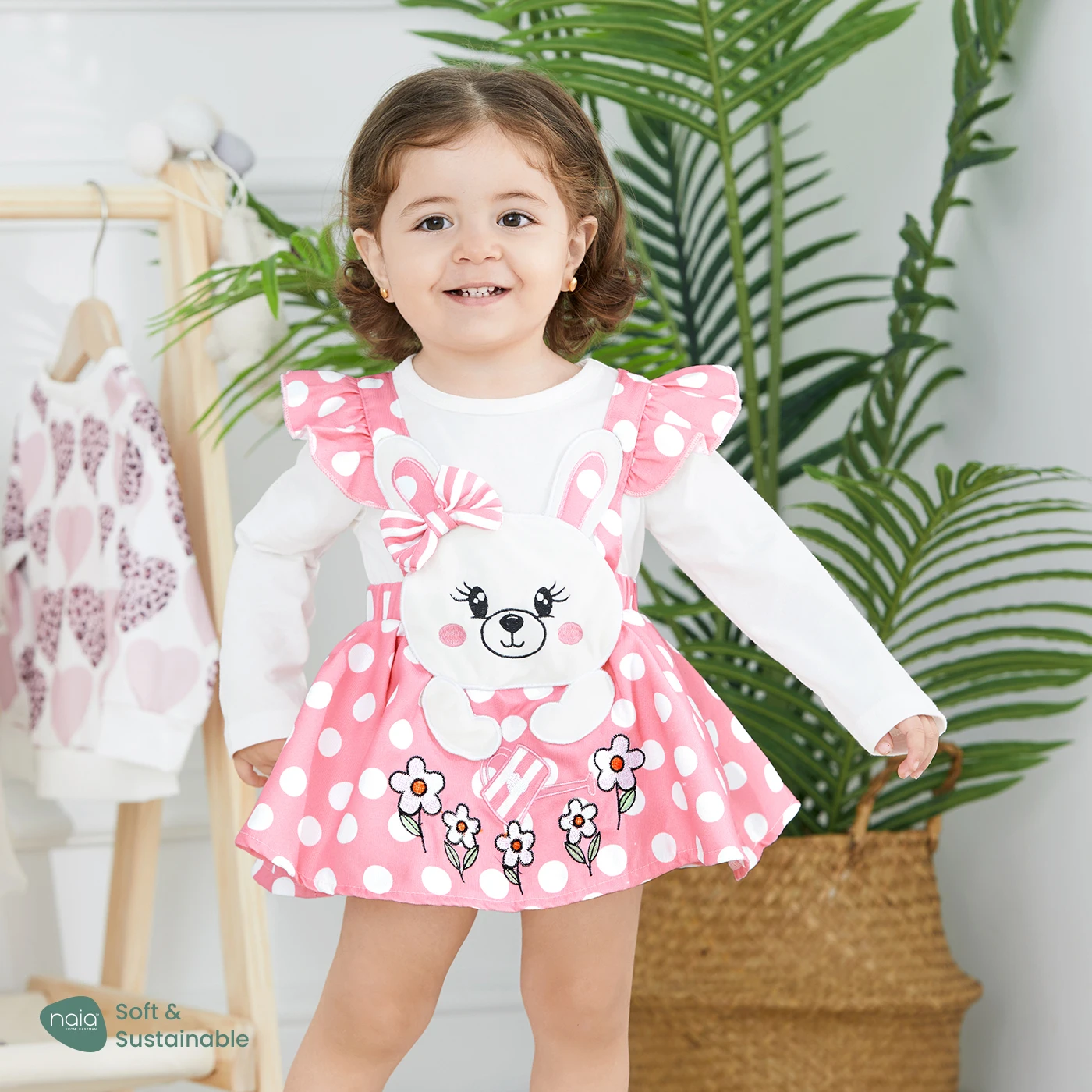 PatPat Baby Girl Rabbit Pattern Ruffle Long Sleeve Romper