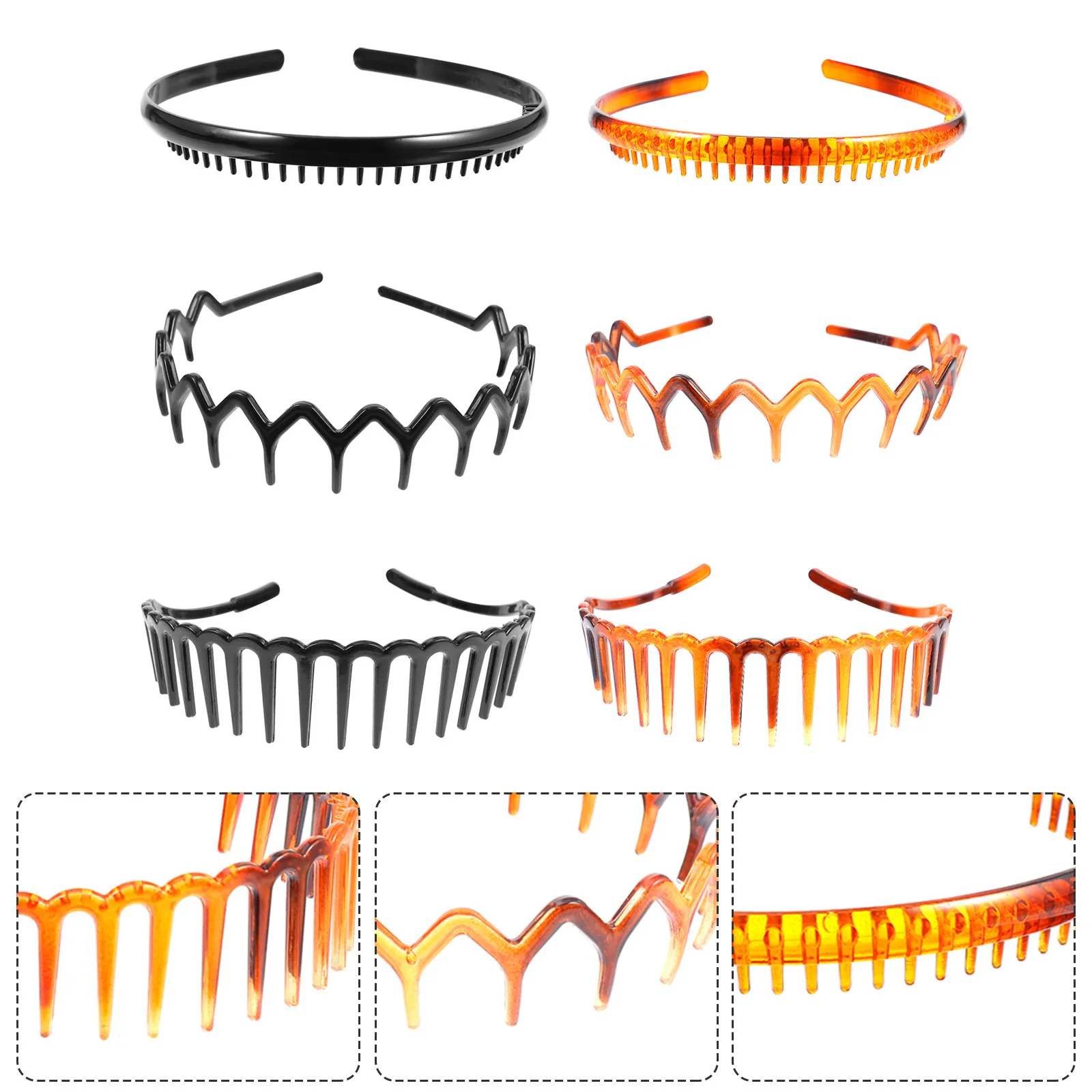 6Pcs Anti-Slip Wavy Toothed Plastic Hairband Set for Women Men Sports Football Straight Curly Long Hair Daily Use Gift