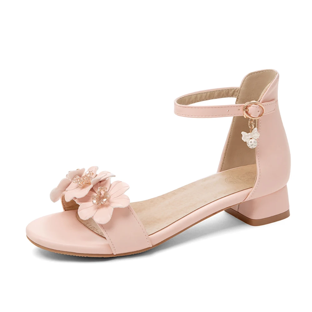 Summer New Sweet Beige Pink Women Sandals Classic Round Toe Chunky Heel Lady Shoes Plus Small Big Size 10 28 30 43