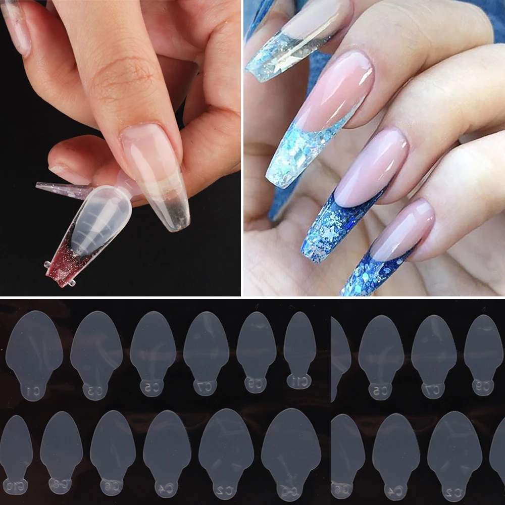 12Pcs French Forma Dual Sticker Reusable Acrylic Soft Silicone Sticker False Nail Tips Extension Mold Manicure Special Tool NLYC