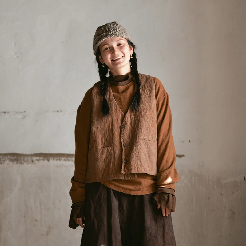 

Original Design Pure Cotton Embroidered Vest Left Bank Fraance Wool Blend Commuter Sle V-Ne Regular Length Inner Wear