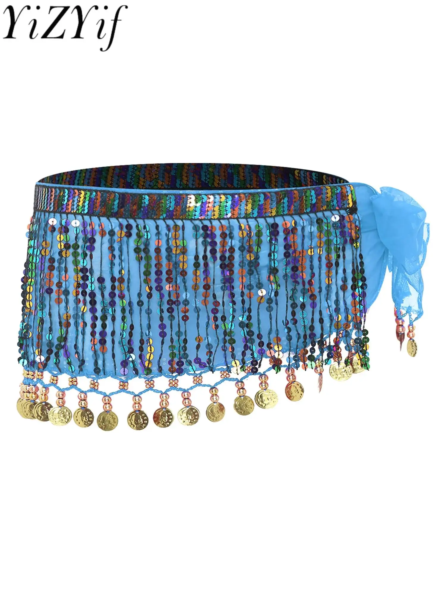 

Women Belly Dance Hip Skirt Scarf Sequin Tassel Bling Bling Lace-Up Hip Skirt for Cha-Cha Belly Samba Latin Performing Hip Scarf