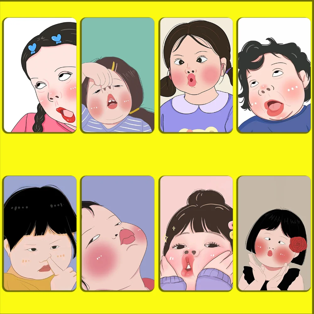 

Funny Ugly Cute Girl Boy Card Stickers For Debit Bank Credit Cards Metro Bus Pass Sticker Decoration Cover 4PCS Card Skin