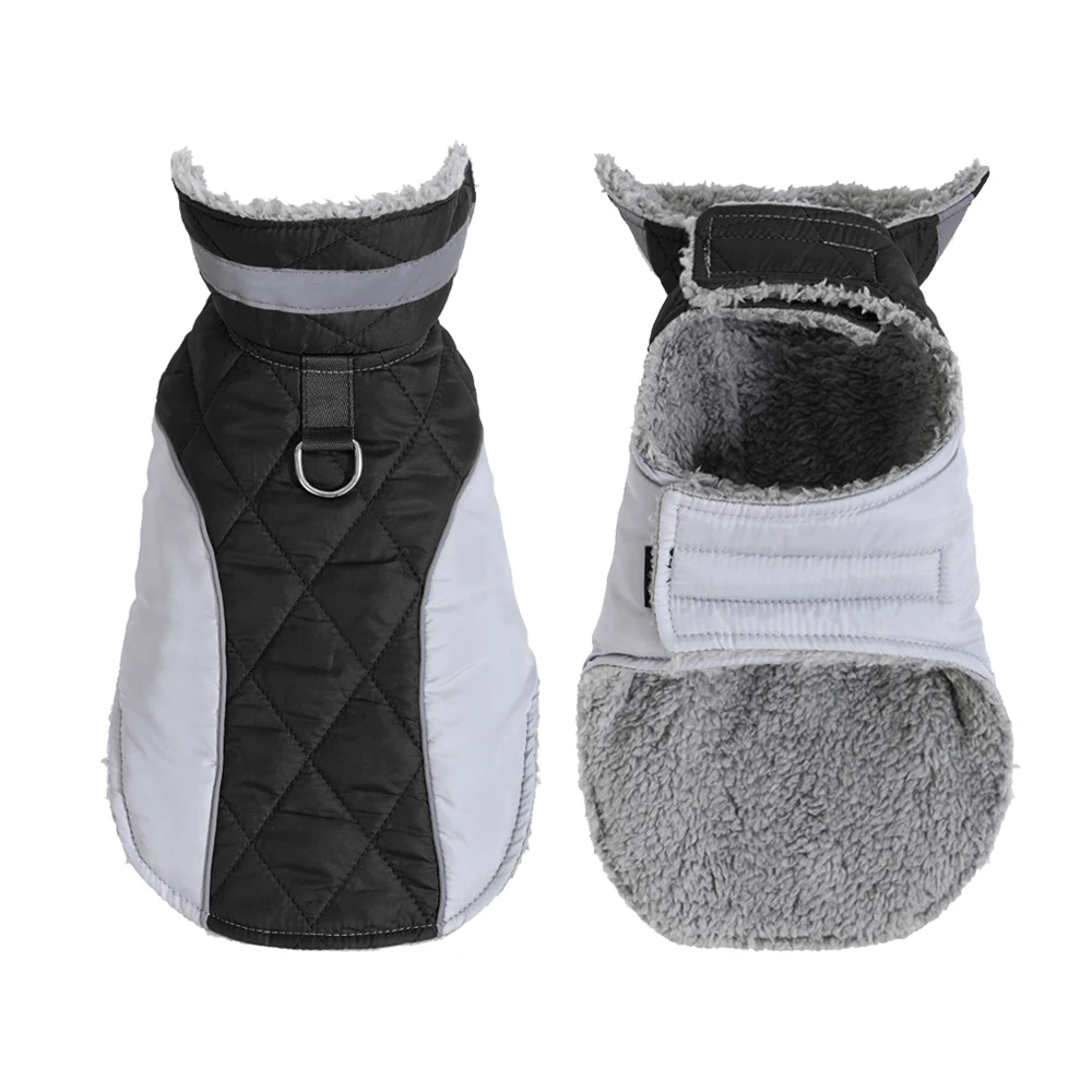 Reflective Dog Jacket Fleece Lined Warm Winter Pet Clothes Adjustable Hook Loop Coat for Small Medium Dogs French Bulldog Pug