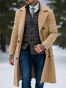 New Double-Breasted Wool Overcoat Thickened Warm Lining for Autumn/Winter Windproof Business Casual Trench Coat Fashion Item