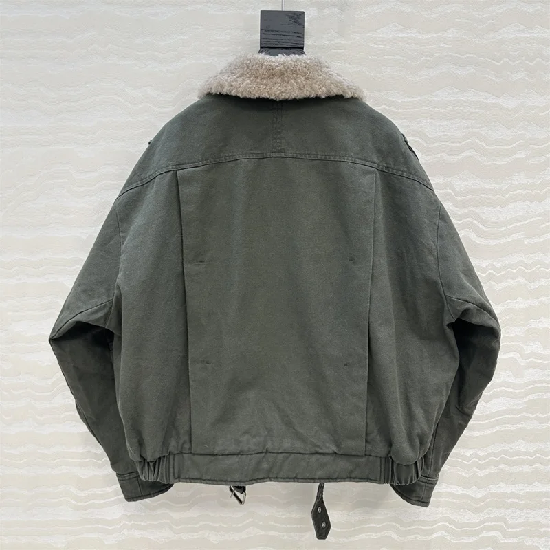 سترة نسائية سفلية 2026 ربيع جديد بياقة صوف الضأن سترة نسائية قابلة للفصل بطانة داخلية قابلة للفصل ، معطف سميك دافئ y2k