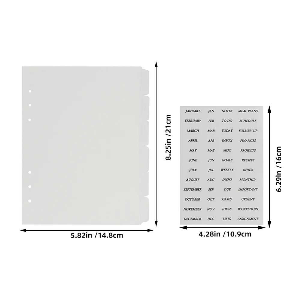 A5 PP Divider Pages Monthly Stickers 6 Holes Round Ring Binder Index Tabs for School Office Use Separators for Binder
