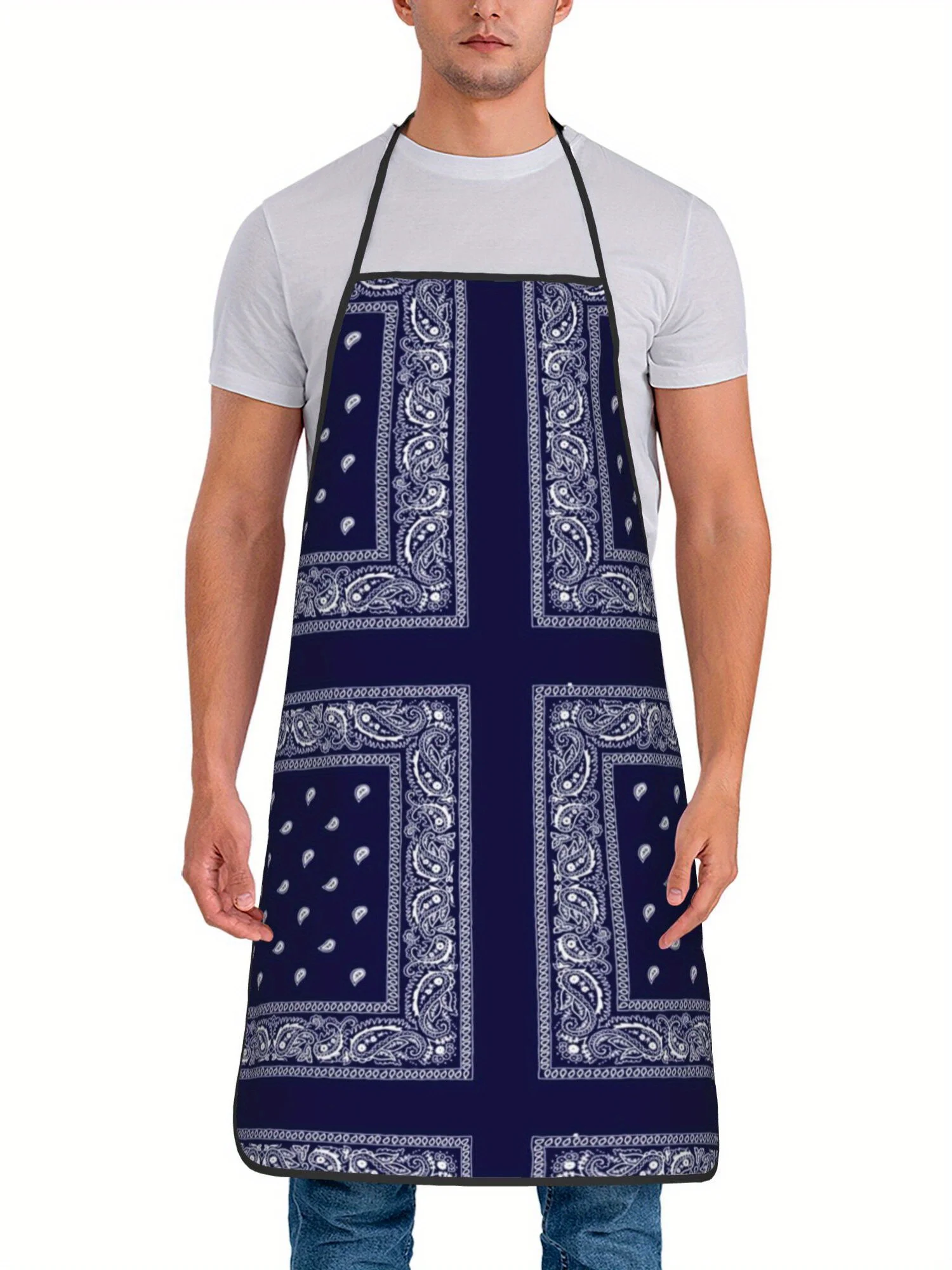 Classic Western Paisley Bandana Square Border Pattern Stain Resistant Apron Home Grilling Uniform Retro Fan Birthday Present