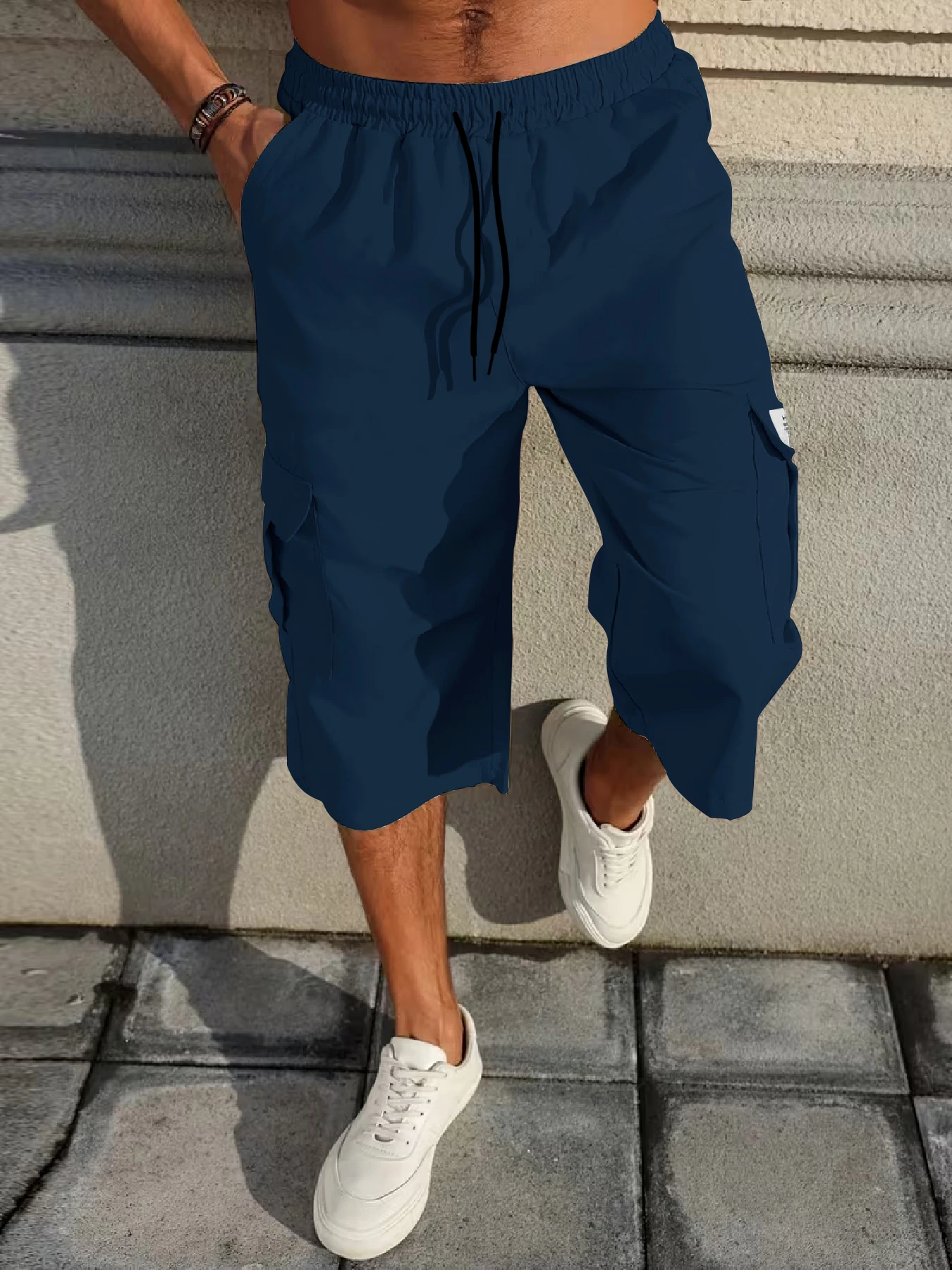 Herren-Shorts, Freizeit-Jogginghose mit mehreren Taschen, gewebte, elastische, weiche und bequeme, einfarbige, schlichte Hose für Outdoor-Sportarten – Detail 3