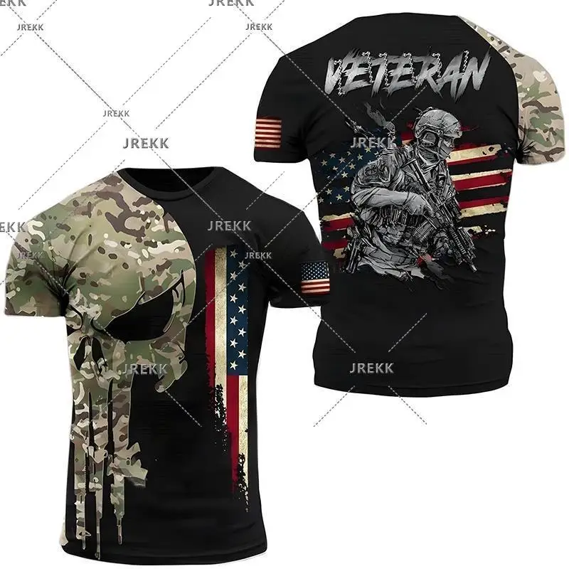 USA US  Fitness Lovers T Shirt For Men Clothing Camouflage Vintage Sports T-Shirt 3D Skull Print Tops Tee Shirts Tactical Tshirt