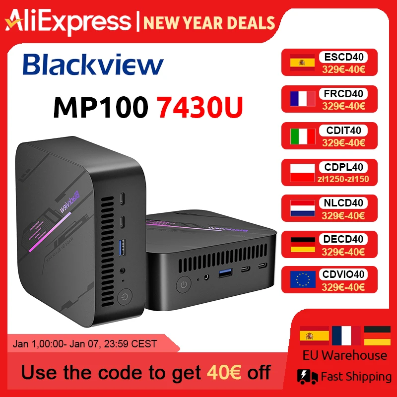 Blackview MP100 NOUVEAU Mini PC AMD 7430U Windows 11 6 cœurs 12 threads 16 Go + 512 Go / 32 Go + 1 To WiFi 6 Mini ordinateur PC BT5.2