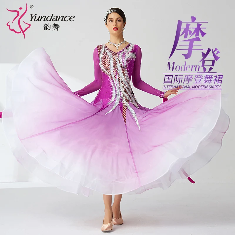 

B-2026 High-end New Standard Ballroom Dance Dress Women Girls Modern Competition Costume Waltz Stage Long Sleeve for Sale