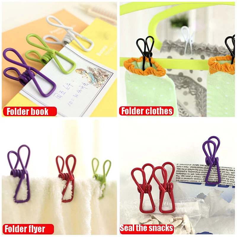 10pcs Multipurpose Colorful  Stainless Steel Clips Clothes Pins Pegs Socks Hanging Pegs Clips Hot Sale Household Clothespin