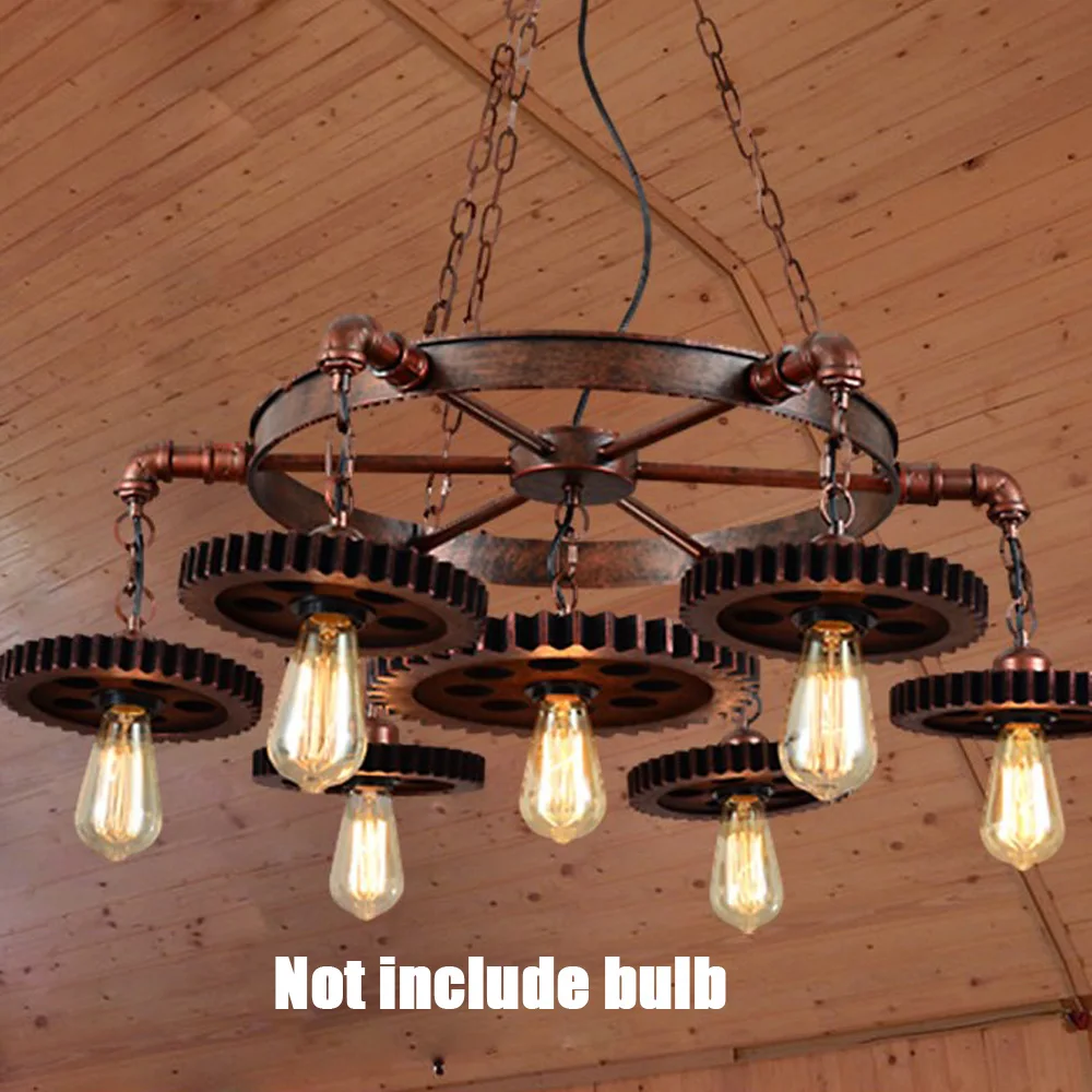 7 Gears Industrial Chandelier Farmhouse Ceiling Lamp Retro Metal Bar Light Steampunk Light Fixture