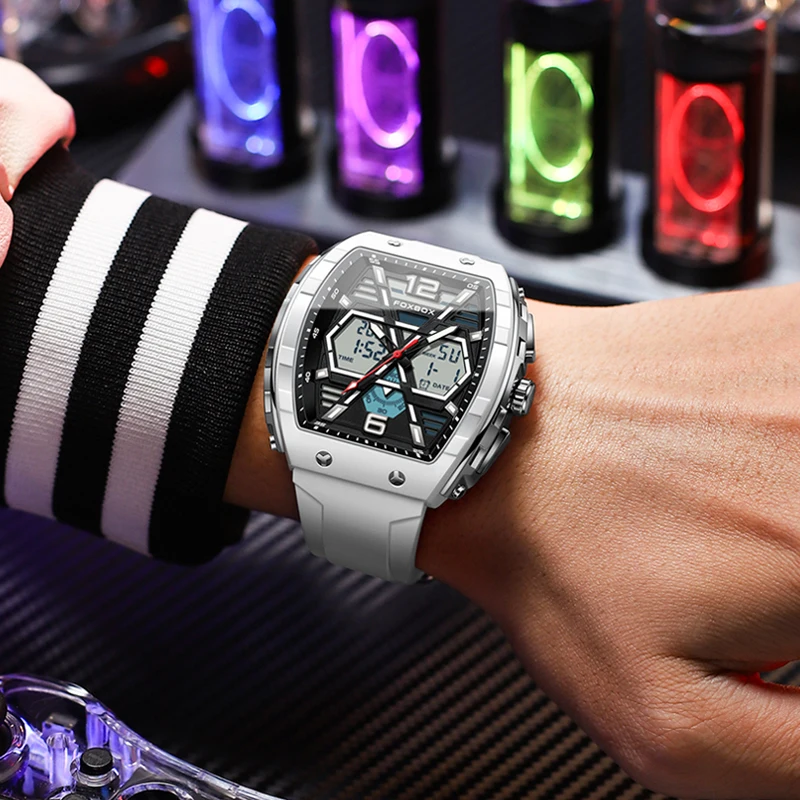 LIGE Top Brand Men\'s Watches Luxury Square Quartz Watch 5Bar Waterproof Luminous Chronograph Dual Display Watch Men Date Clock