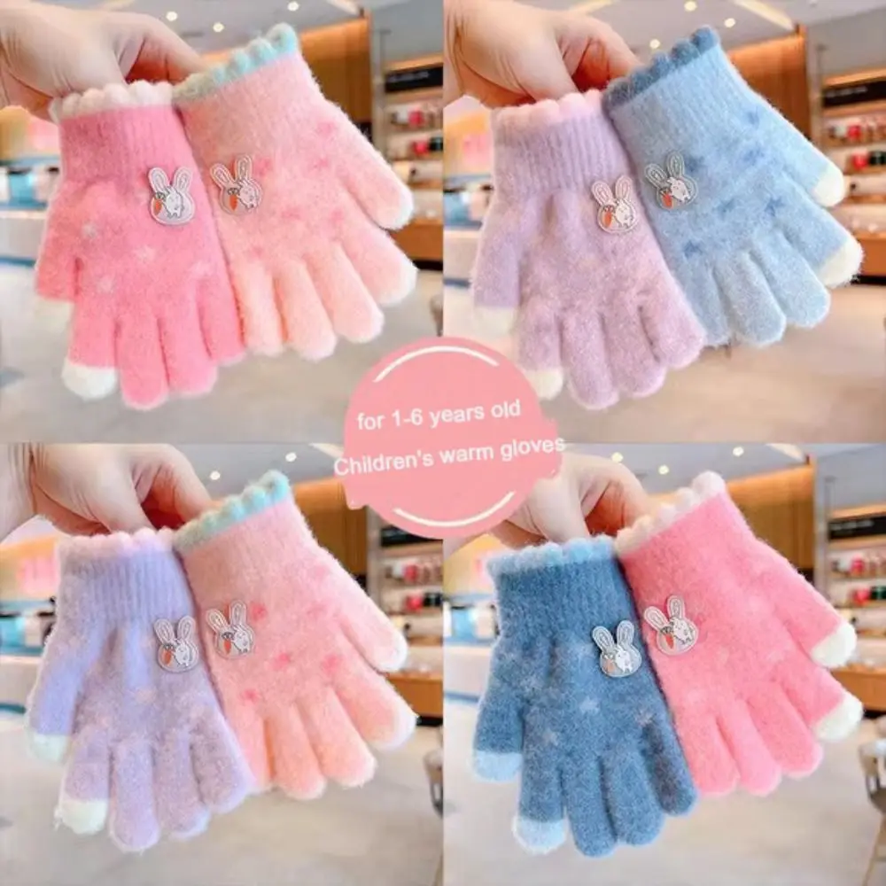 

New Cute Cartoon Kids Knitted Gloves Plush Thickened Children Full Fingers Gloves Winter Warm Outdoor Sports Windproof Gloves