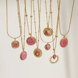 V. Stainless Steel 27Multiple Style Retro Red Patterned Stone Pendant Necklaces 14K Gold Necklace Women Jewelry Wholesale