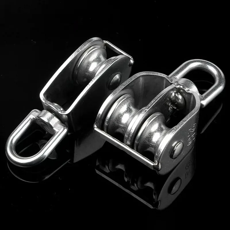 304Stainless Steel Pulley M15 M20 M25 M32 M50 M75 M100 Single/Double Wheel Swivel Lifting Rope Pulley Set Wire Rope Crane Pulley
