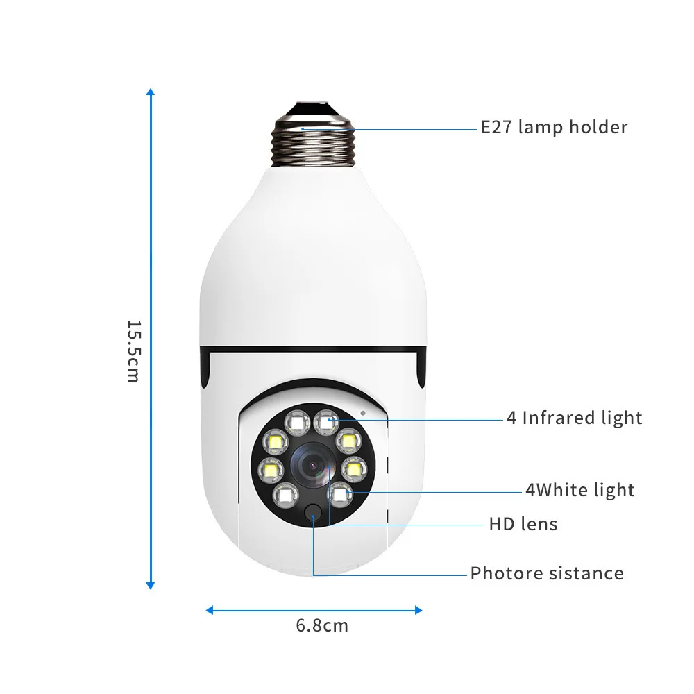 Imagem -04 - Câmera de Vigilância Wifi Bulb E27 Visão Noturna Colorida Rotação de 360 ° Rastreamento Humano Automático Conversa Bidirecional Casa Inteligente 2mp V380pro