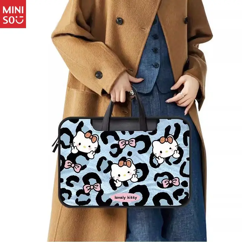 Miniso Leopard Hello Kitty Laptop Bag, Cartoon Illustration Tote & Shoulder Bag