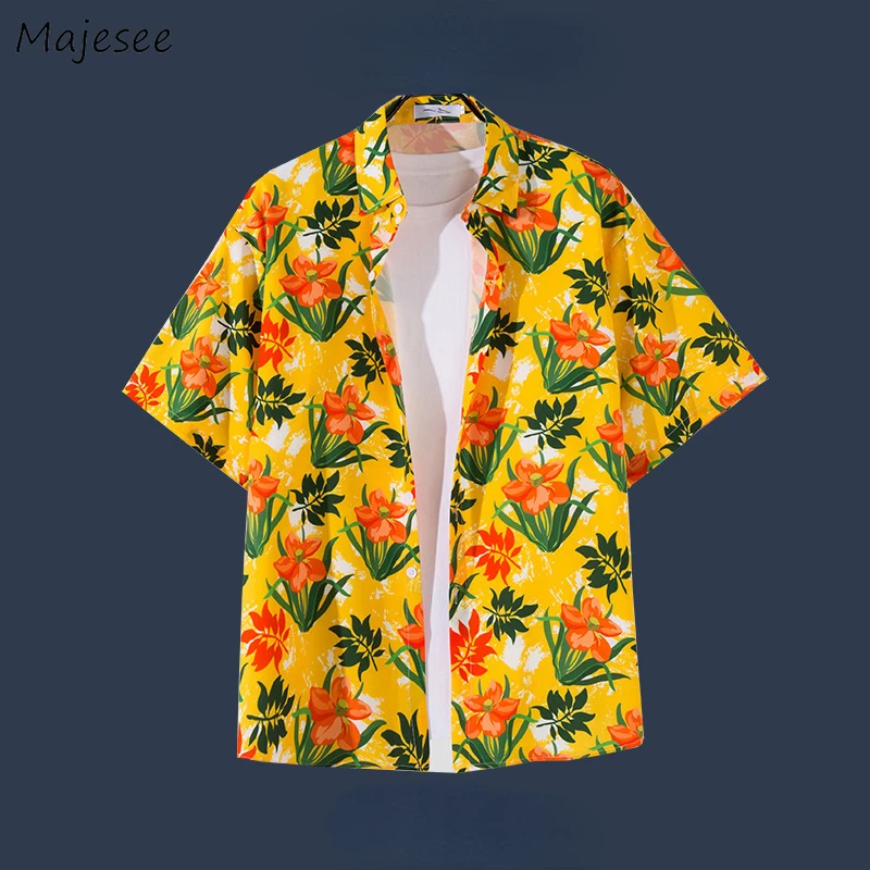 

Hawaiian Shirts Men Summer Print All-match Seaside Holiday Fashion Vintage Beach Style Breathable Couples Handsome Chic Camisas