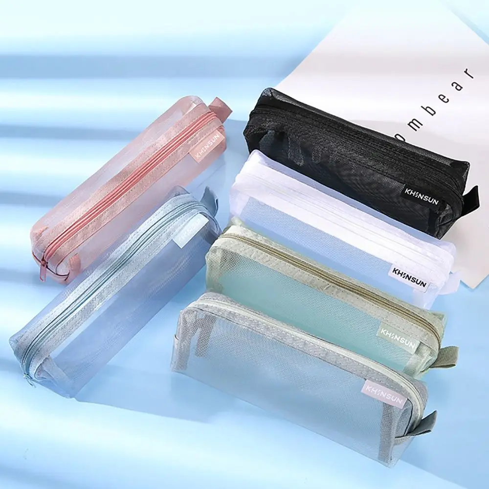 Portable Mesh Pen Bag Transparent Large Capacity Pen Box Stationery Organizer School Office