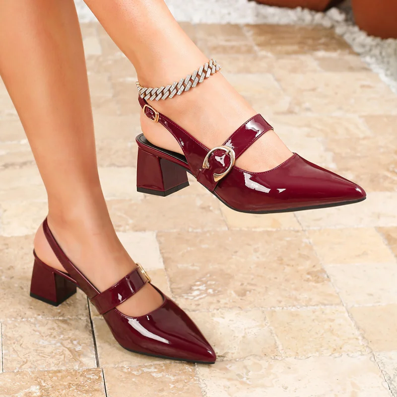 Patent Leather Pump - European size backless sandals for women
