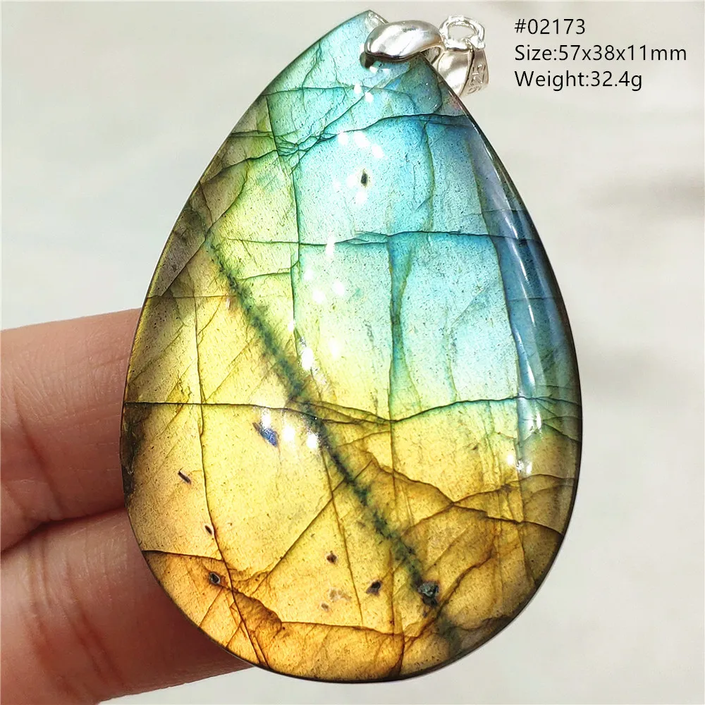 Natural Colorful Light Labradorite Pendant Jewelry Water Drop Gold Blue Labradorite Bead Necklace Women Men AAAAAA