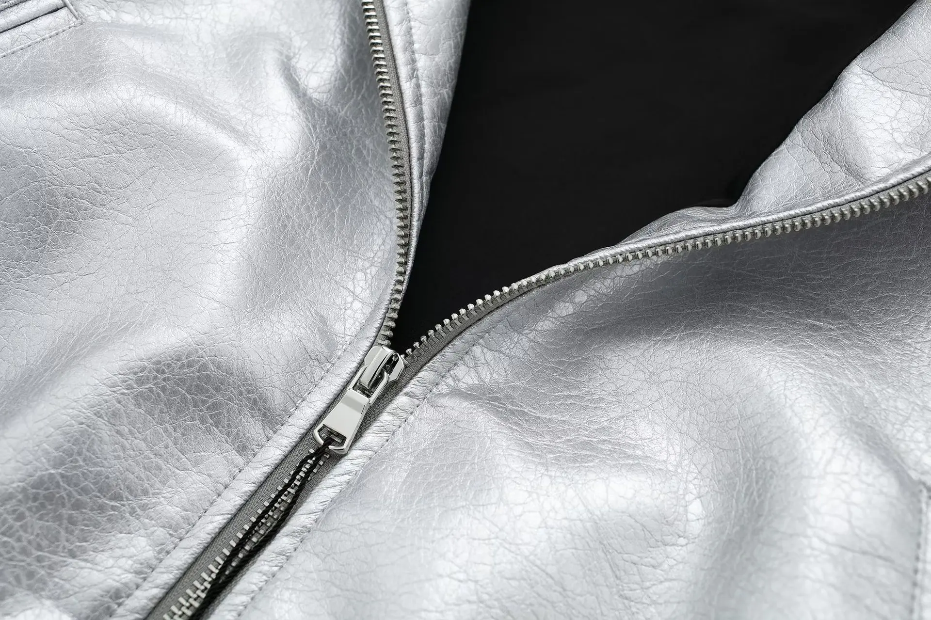 ZR European and American style women\'s imitation leather metal bomber jacket jacket women coat women denim jacket