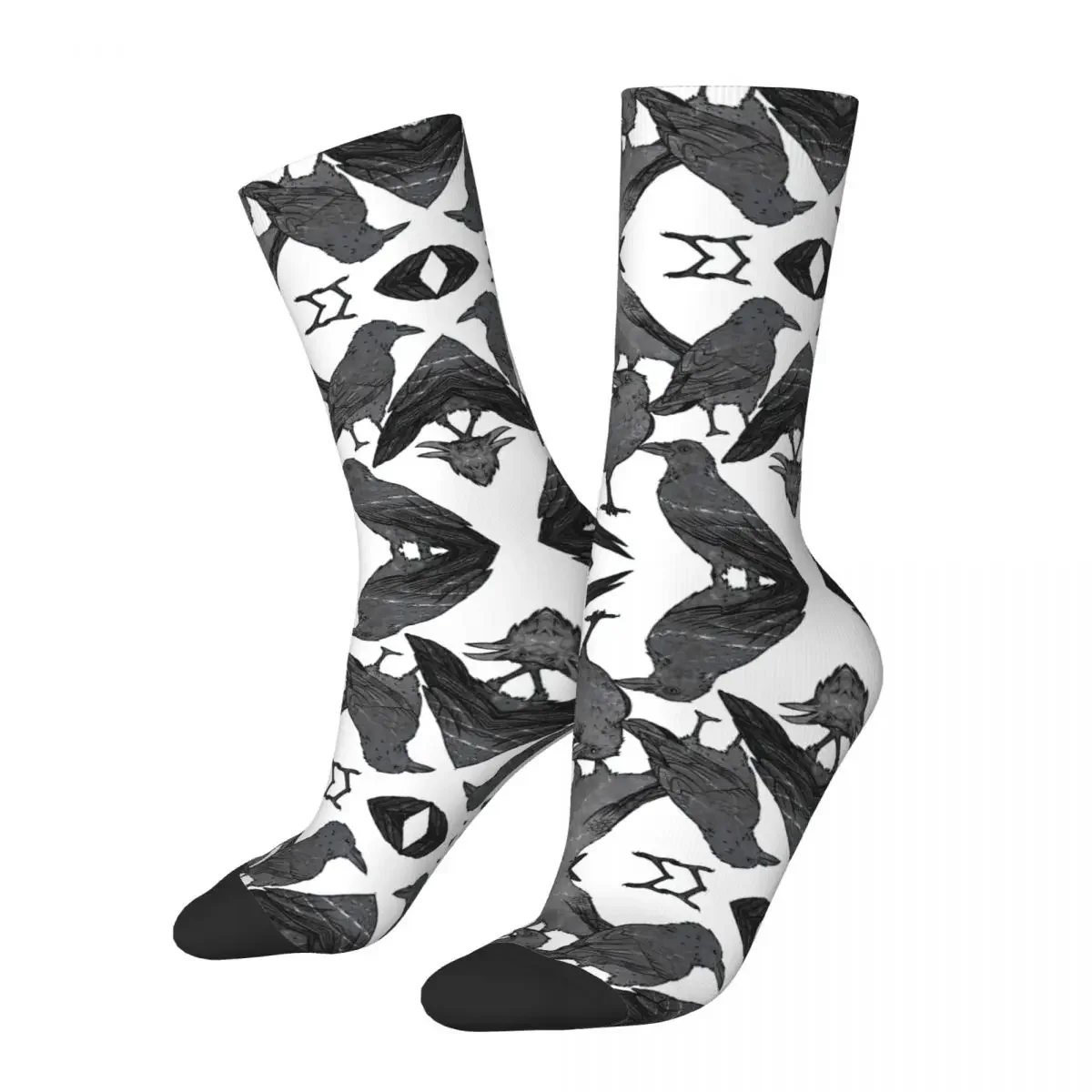 Chaussettes à motif de corbeau mignon Harajuku, bas super doux, chaussettes longues toutes saisons, accessoires pour cadeau d'anniversaire unisexe