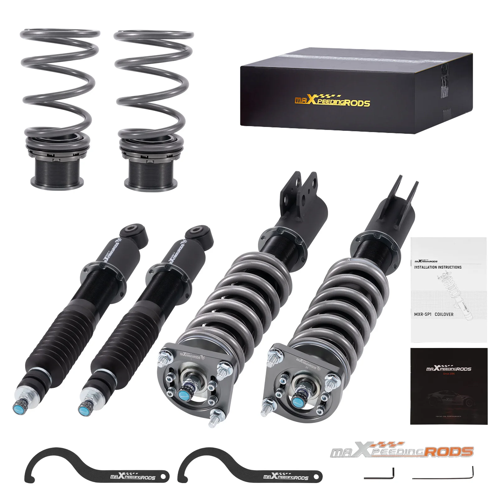 Maxpeedingrods Coilovers 24 Way Damper Adjustable Shocks For Ford Mustang Base SN95 GT SN95 1994-2004