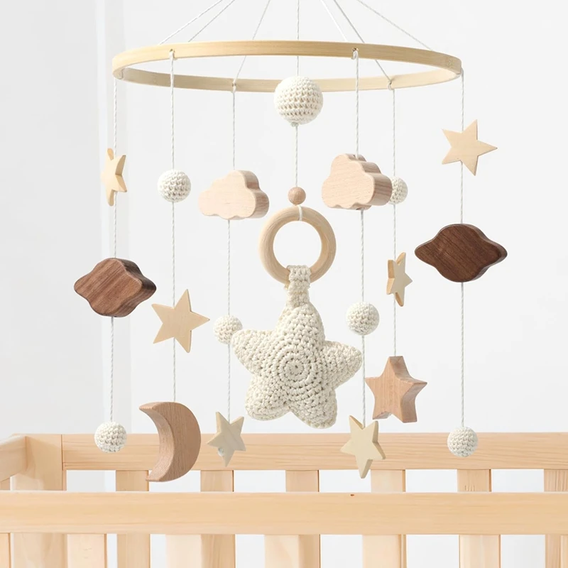 

Baby Crib Wall Hanging, Starry Crib Mobile, Simple Baby Room Decoration, Wooden Wind Chime Ornament Retail