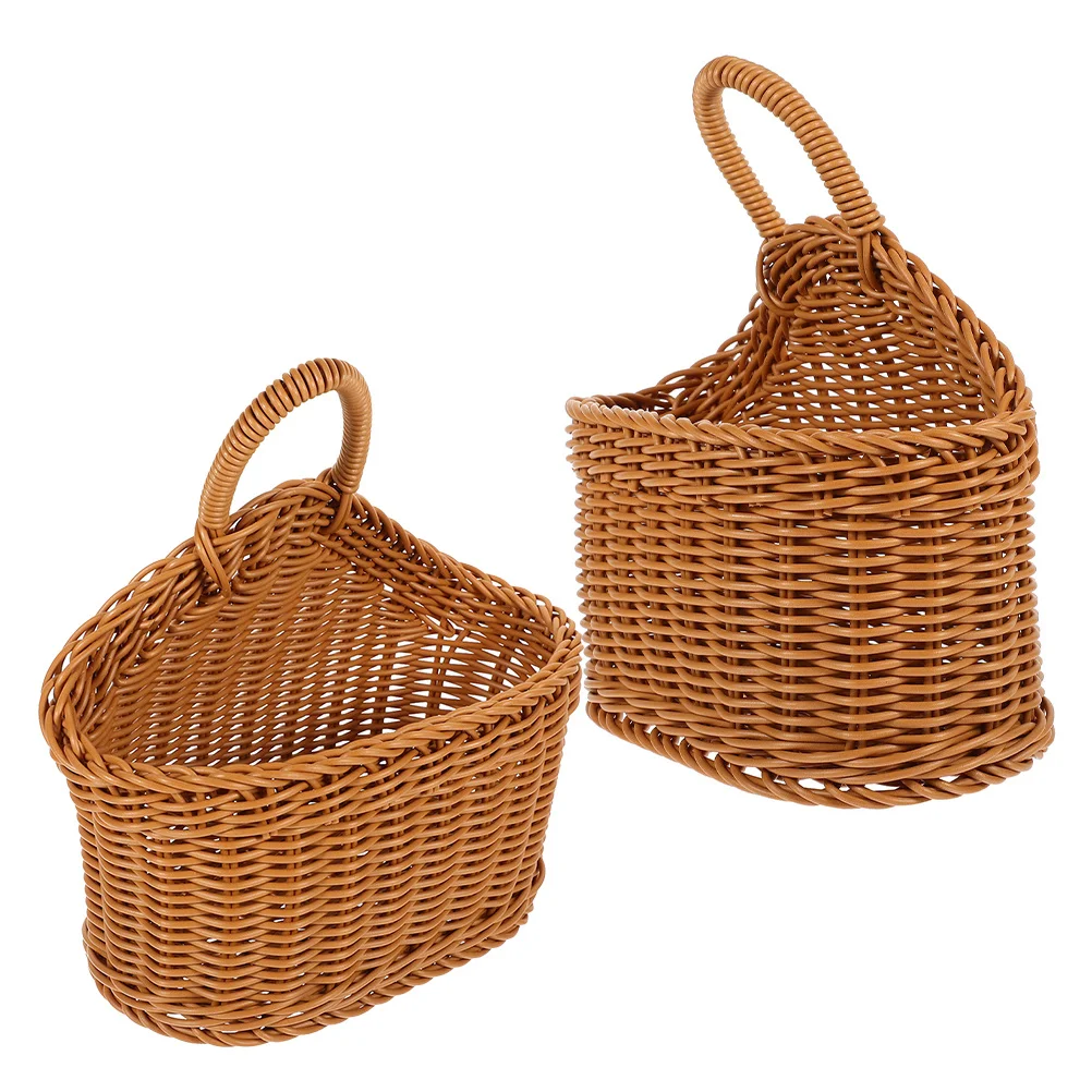 

2pcs Hanging Wall Storage Basket Hand Woven Plastic Organizer For Kitchen Bathroom Utensils Tableware Fruit Vegetable Narrow