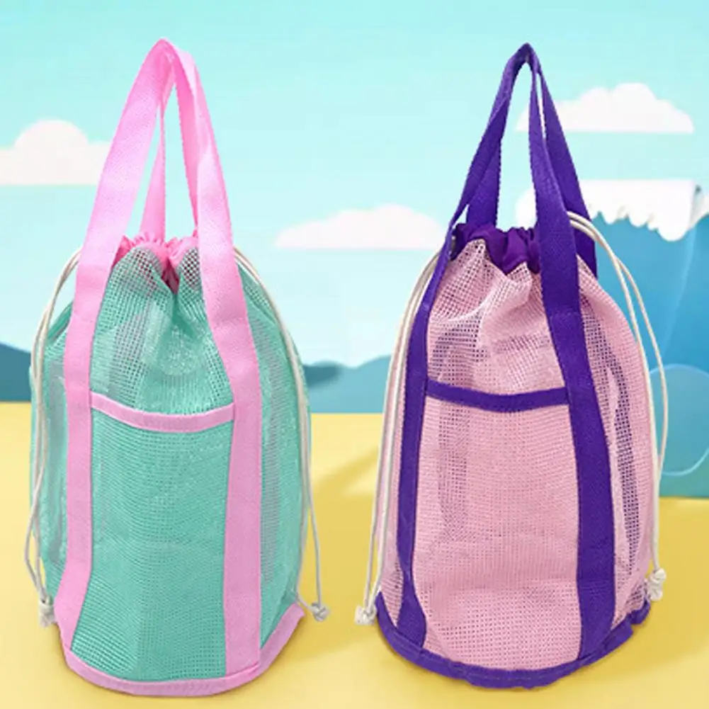 Saco de praia com malha Drawstring encerramento, Tote Capacidade, Quick Dry, Kids Outdoor Activity, Design portátil para brinquedos do bebê, Seashell